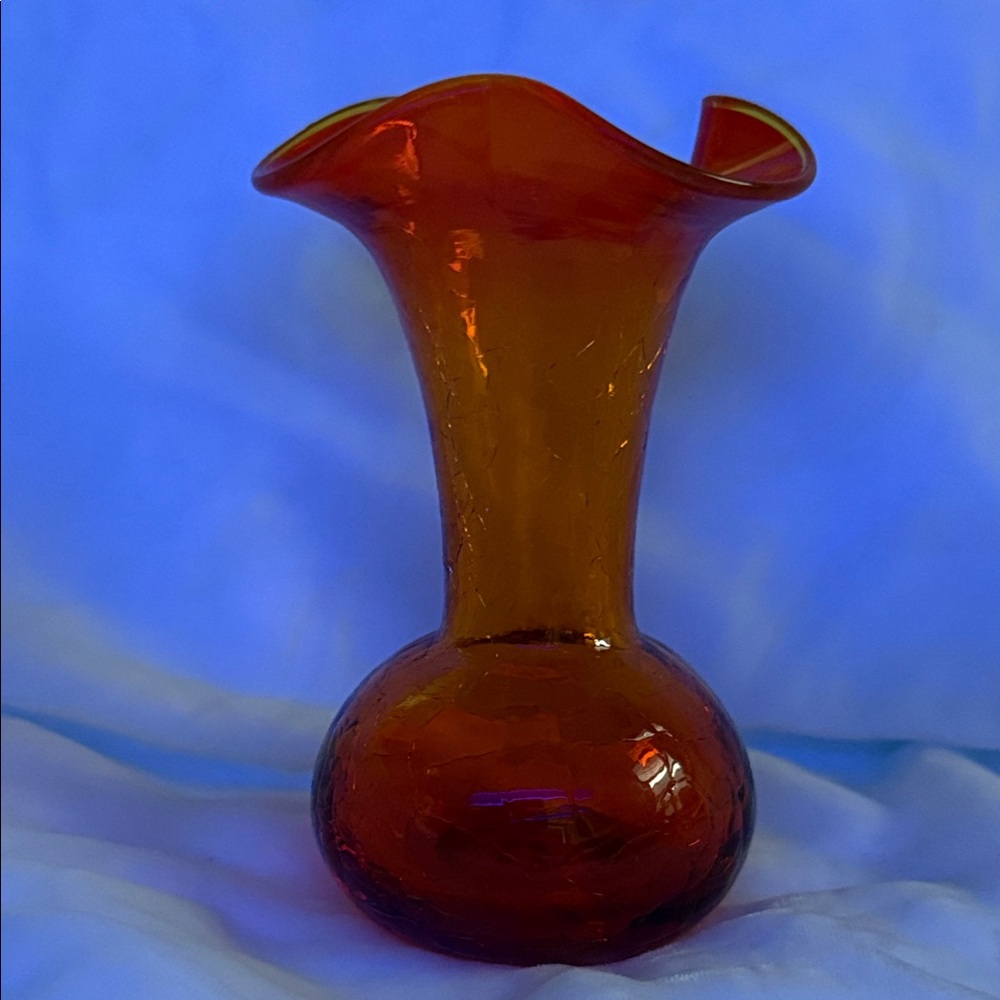 Fazzoletto style Red crackle glass Vase swung Hanky